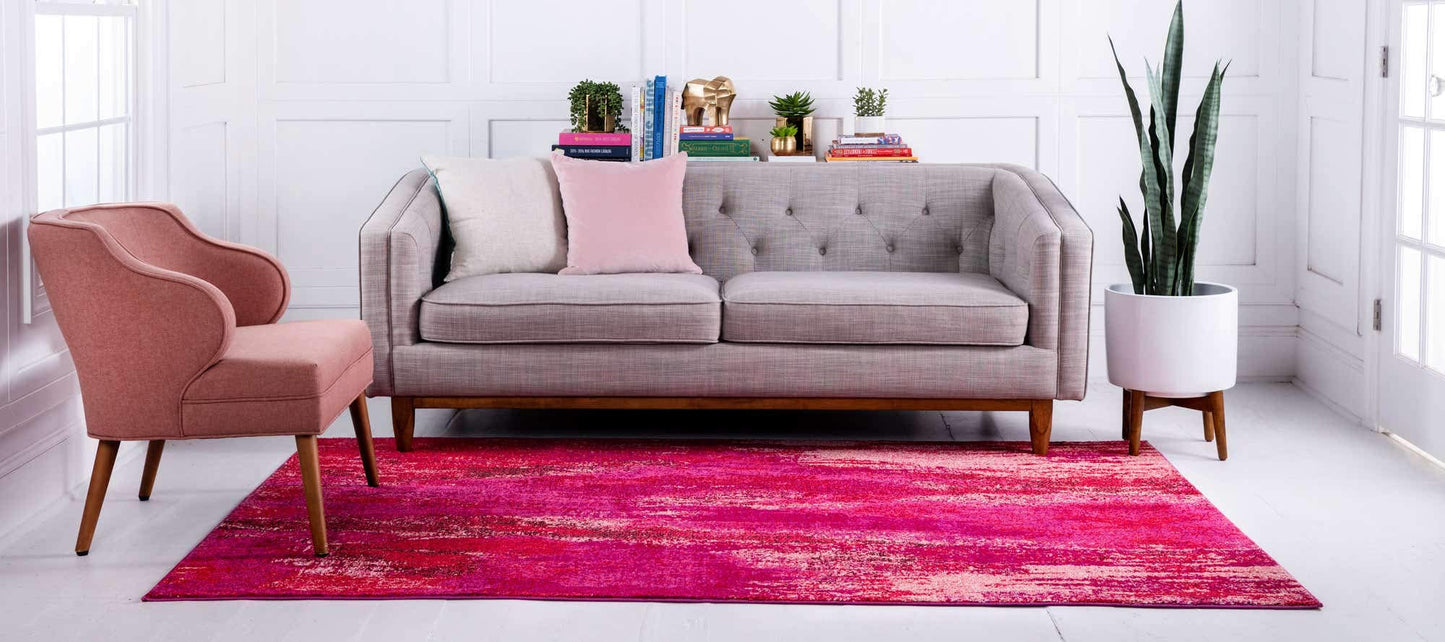 Unique Loom Jardin Collection Colorful, Vibrant, Abstract Watercolor Area Rug (6' 0 x 9' 0 Rectangular, Pink/ Red)