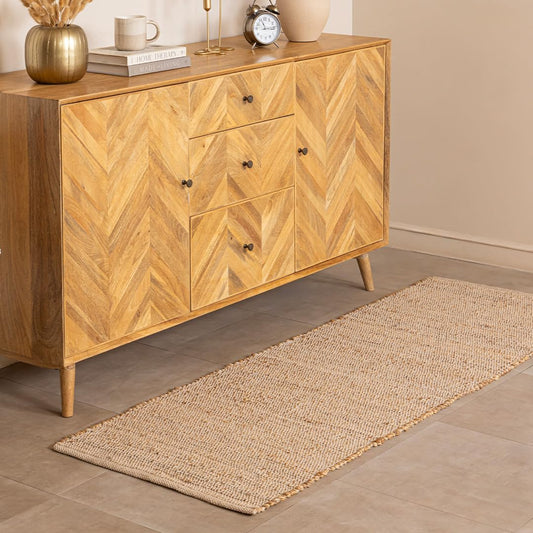 HOMEMONDE Hand Woven Cotton Jute Runner Rug - 2' x 6' ft Natural Fiber Braided Rustic Vintage Boho Décor Farmhouse Area Runner Rug for Hallway, Bedroom, Kitchen, Office
