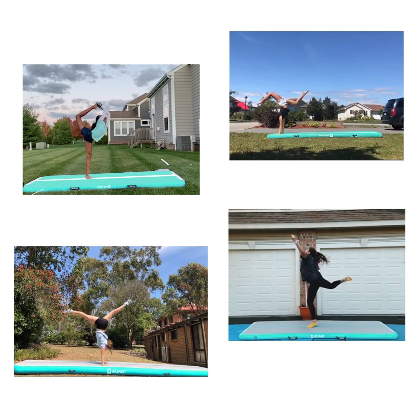 AKSPORT Gymnastics Air Mat Tumble Track Tumbling Mat Inflatable Floor Mats with Electric Air Pump for Home Use/Tumble/Gym/Training/Cheerleading/Parkour/Beach/Park/Water(Grey Green,13ftx3.3ftx4inch)