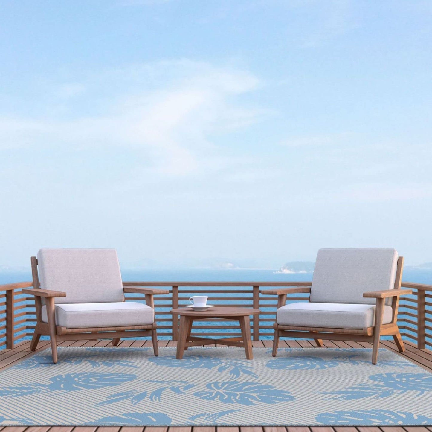 Tommy Bahama Palm Coastal Indoor/Outdoor Area Rug, Silver/Blue, 7'10"x10'2"