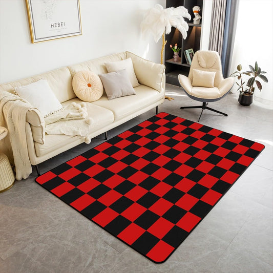 Checkered Decorative Carpet Teen Women Men Red Black Plaid Area Rug 5x7 Kids Boys Girls Cute Retro Neutral Checkerboard Geometric Living Room Rugs for Bedroom Vintage Aesthetic Room Decor