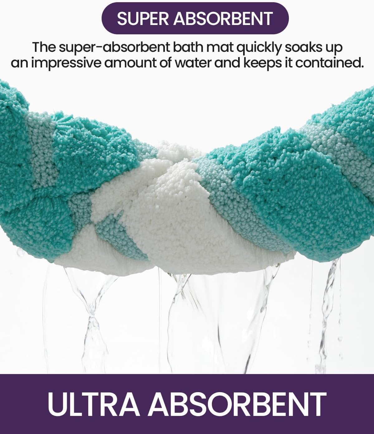 DEXI Bath Mats for Bathroom, 24x36 Absorbent Microfiber Bath Mat Quick Dry, Washable Bathroom Rugs with Non Slip Backing for Shower Floor, Sink, Tub, Turquoise