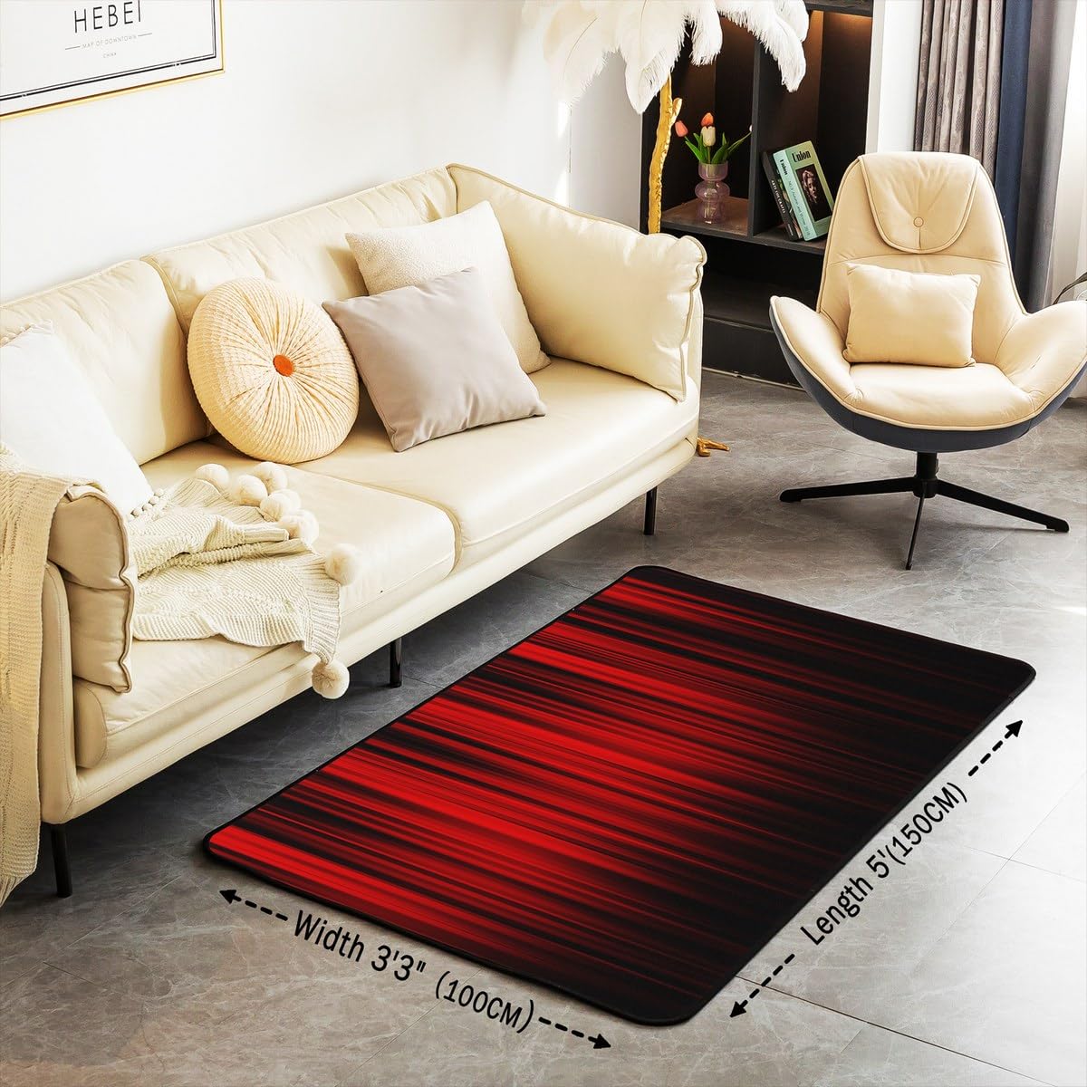 Feelyou Abstract Ombre Area Rug 3x5 Kids Red and Black Striped Decorative Rug for Boys Girls Teens Modern Fashion Living Room Rugs Geometric Stripes Indoor Floor Mat Room Decor Accent Rug