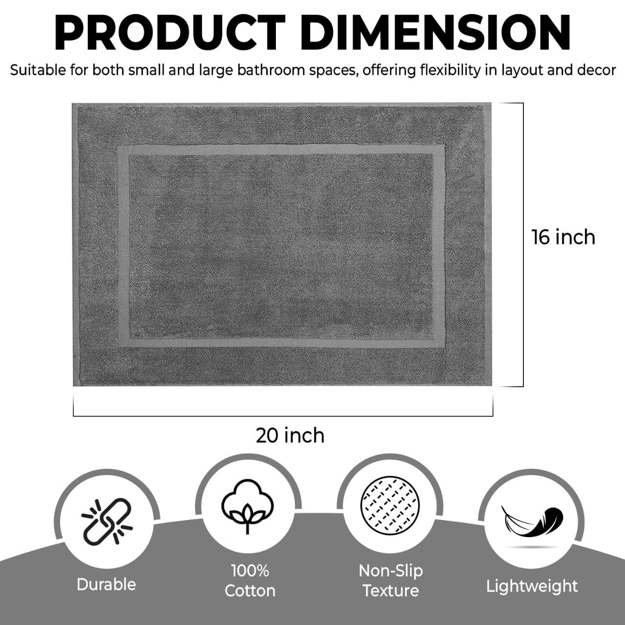 KAHAF COLLECTION Bath Mat Floor Towel Set - Absorbent Cotton Hotel Spa Shower/Bathtub Mats [Not a Bathroom Rug] 22"x34" Pack of 2
