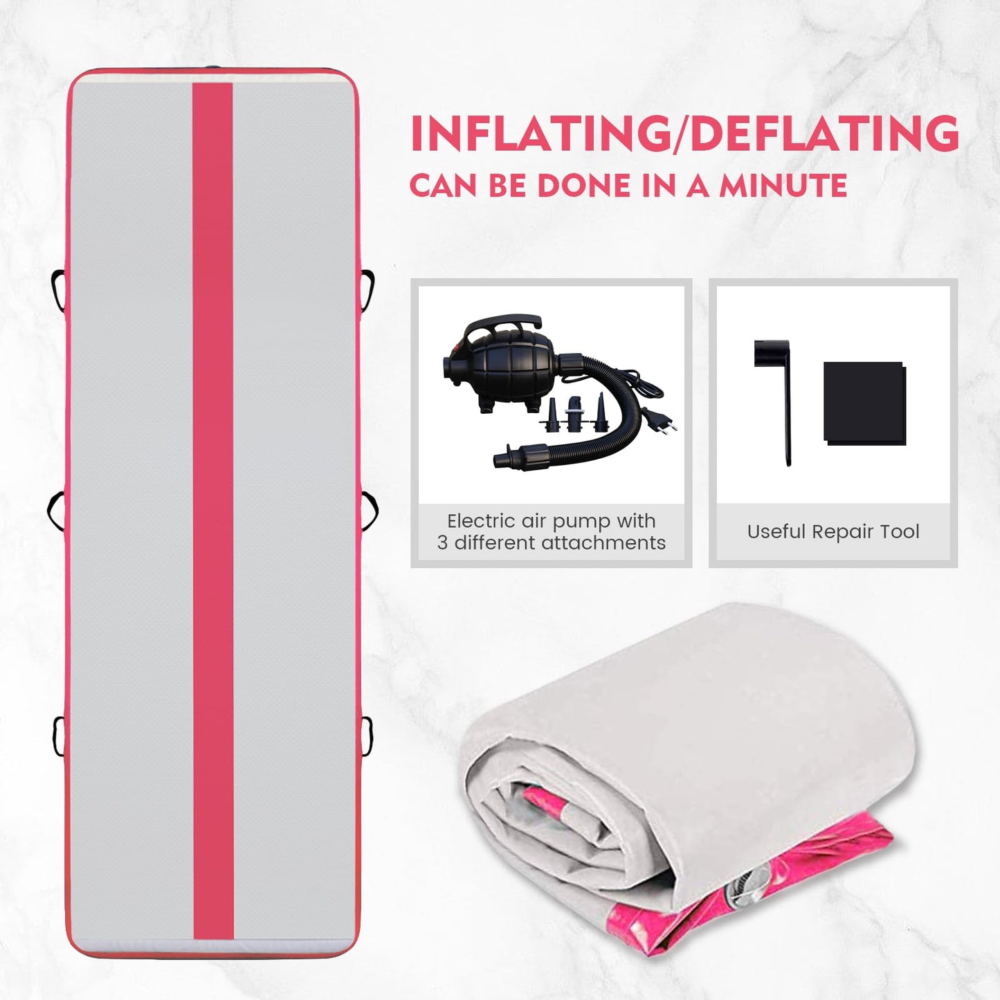 FunWater Inflatable Gymnastics Mat 10ft/13ft Tumble Track Tumbling Mat 4in Thick Gymnastic Mats for Kids with Electric Pump for Home Use/Training/Cheerleading/Gym/Yoga (PINK, ‎13'*39"*4")