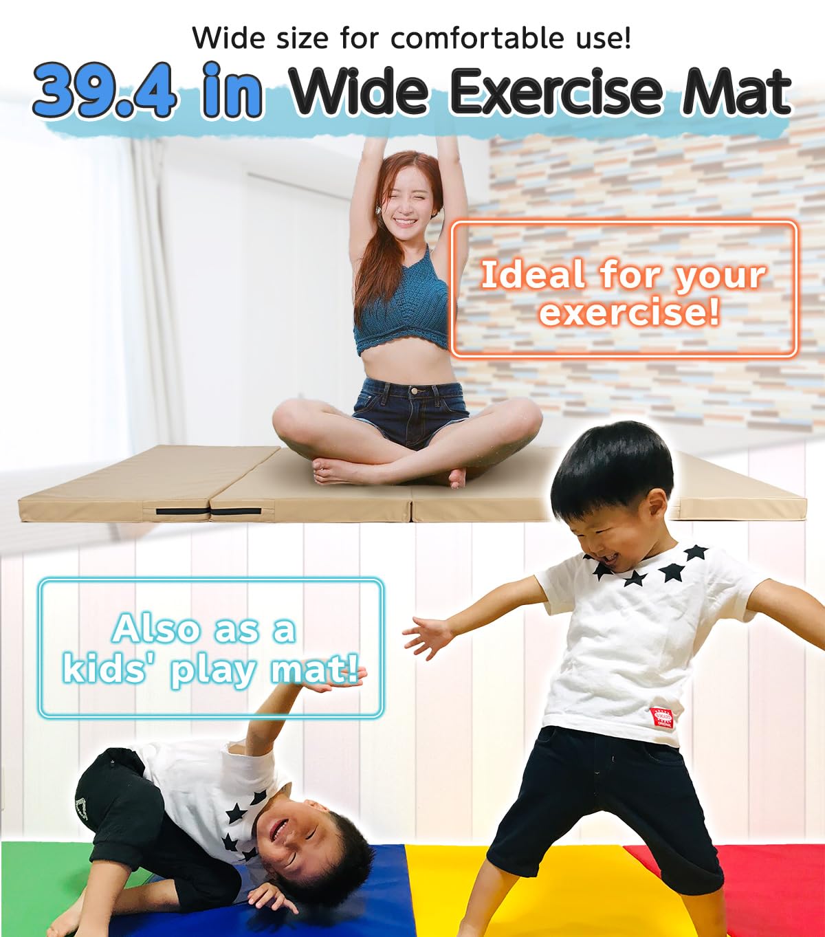 KaRaDaStyle Gymnastics Mat Folding Stretch Mats 71"x39"x2" Exercise Muscle Training Children Play Horizontal Bar Mat Yoga Sports Soundproof Home Use (Pink/4-fold)
