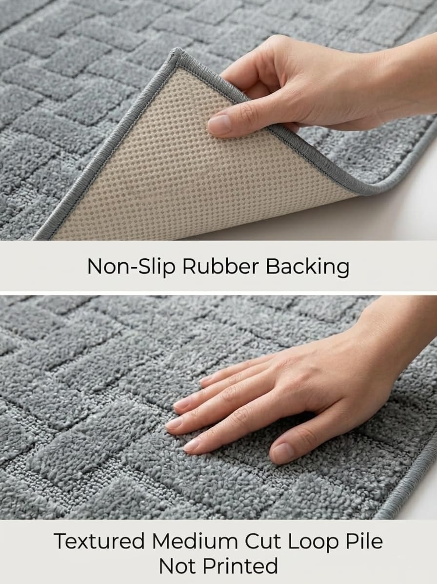 Runner Rug 8 ft, Non-Slip Washable Rug, Grey Textured Carpet for Kitchen Hallway Laundry Entryway, Rubber Backing, Indoor, Rolled in Box (26" x 8'), Custom Size Floor Runner