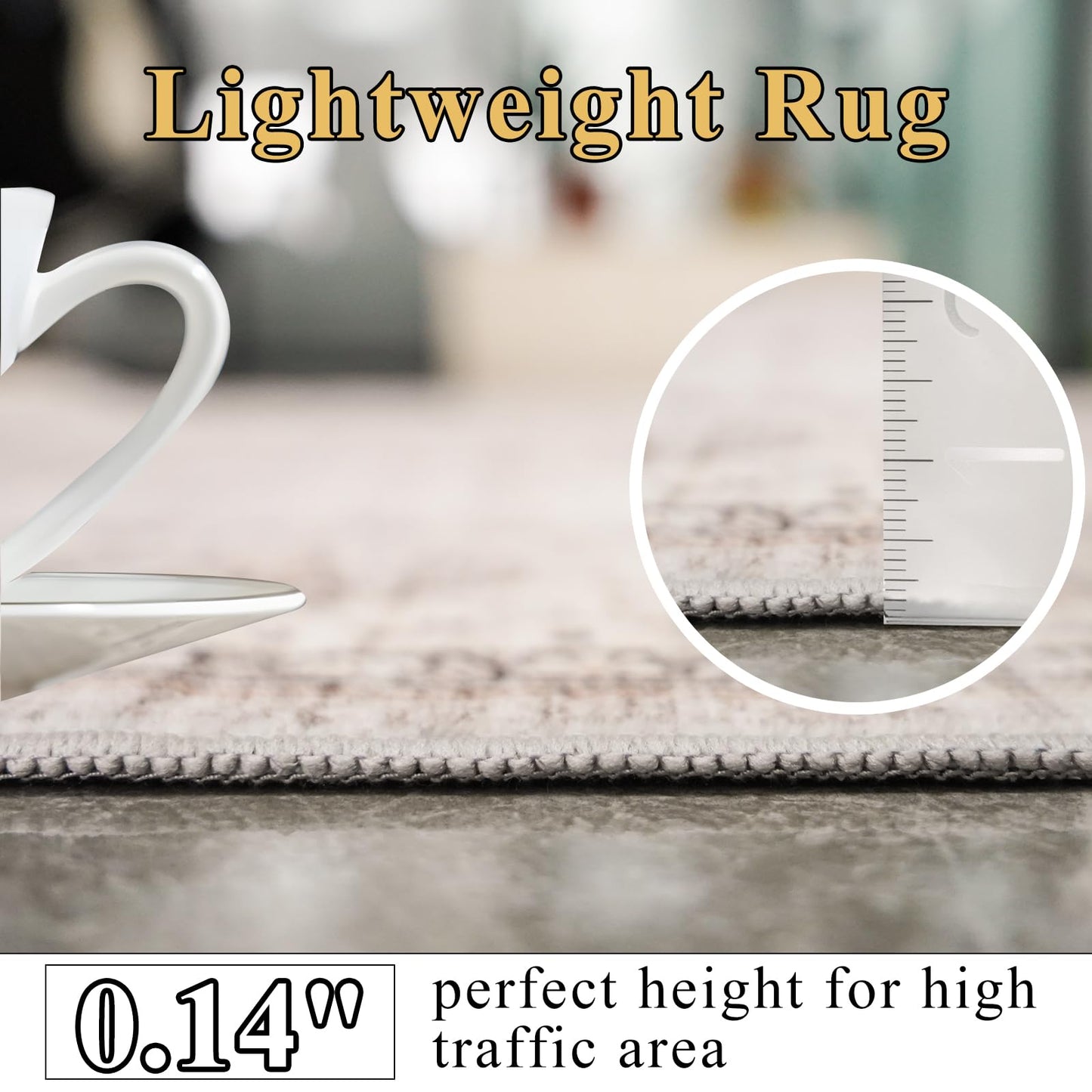 Area Rugs 9x12 Living Room：Machine Washable Rug - Soft Carpet for Bedroom - Waterproof Stain Resistant Vintage Distressed Area Rug 9'x12' Beige