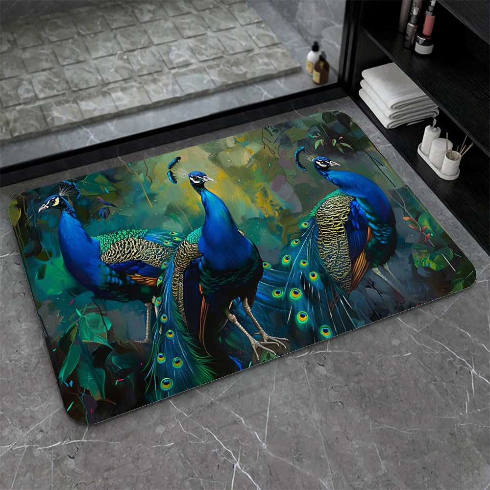 ZHUZHISHAN Bath Mat-Bathroom Rug，Three Peacocks-Absorbent Non Slip Quick Dry Stain Resistant Easy to Clean Care Shower Rug for Bathtub Shower Room 16×24Inch (40 * 60cm)