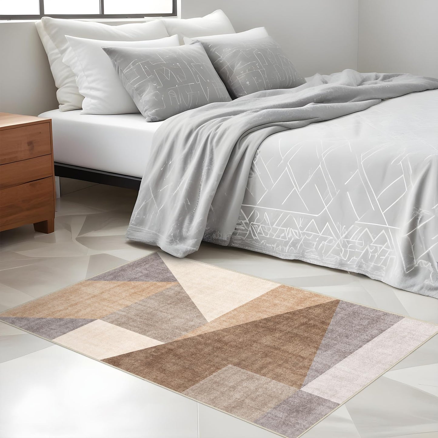 Washable Modern 2x3 Area Rug: Non-Slip Small Throw Carpet Pet Friendly Low Pile Mat for Entryway Kitchen Bedroom Bathroom Floor Stain Resistant Indoor Geometric Rug Brown