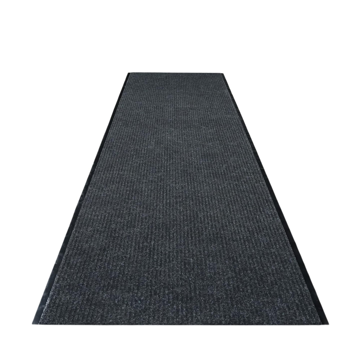iCustomRug 4' X 10' Black - Heavy Duty Ribbed Indoor Outdoor Runner Rug, Waterproof Non‑Slip Vinyl Backing, Custom Lengths and 4 Widths for Weatherproof Entryway, Hallway, Garage, Commercial Use