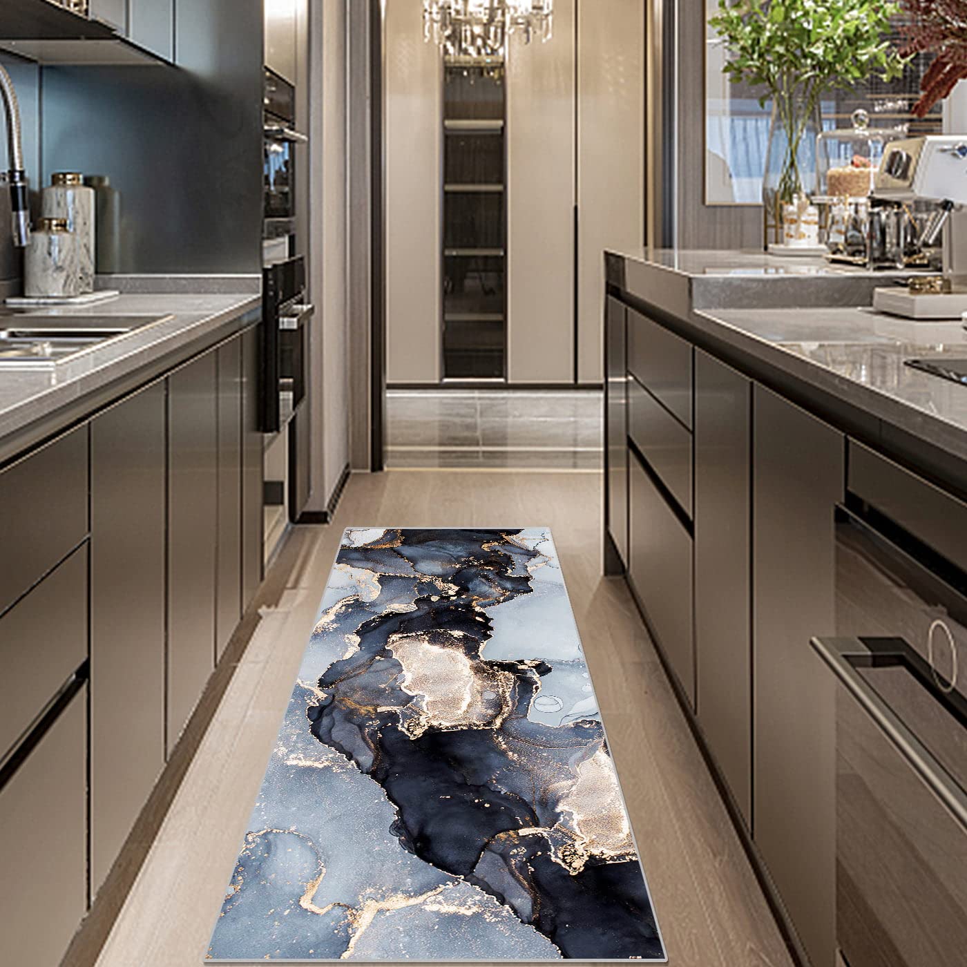 Hallway Runner Rug, Luxury Modern Abstract Marble Texture Carpet for Entryways Hallways Bedroom Laundry Room Kitchen Floor Runner (Blue, 2x6 Ft)
