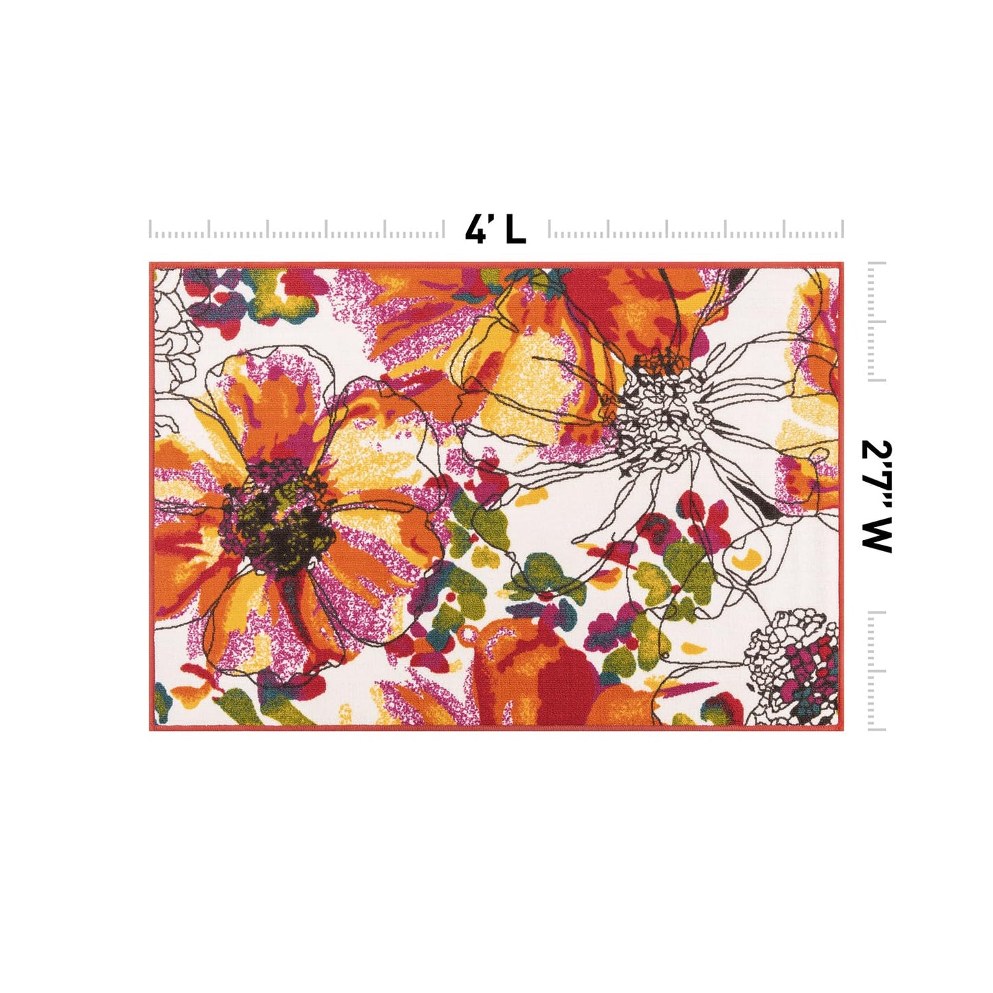 Rugshop Modern Bright Flowers Non-Slip (Non-Skid) for Entryway,Doormat,Kitchen,Foyer Area Rug 2'7" x 4' Multi