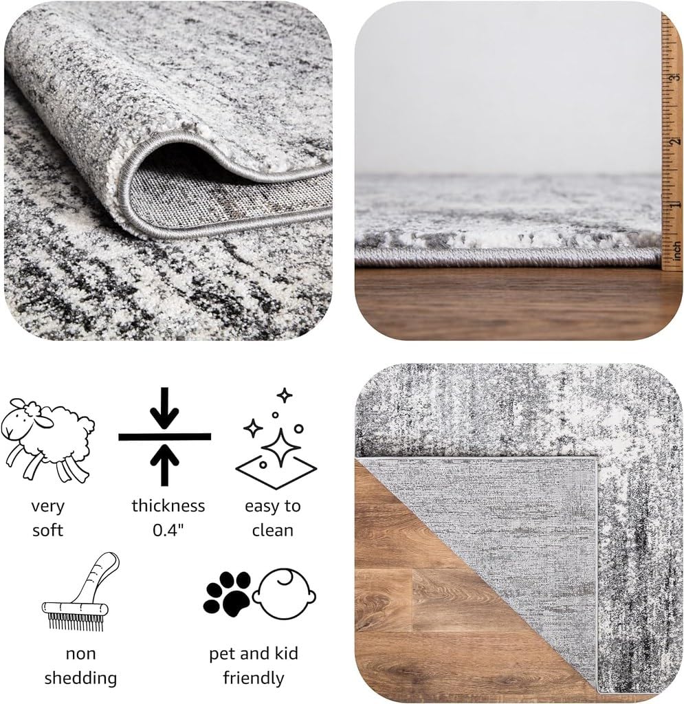 Keen Home Design Area Rugs - Non-Shedding, Thick Pile Abstract Rugs for Kitchen, Living Room, Bedroom, Dining Room, Entryway (Abstract Cream/Grey, 7'3" x 10'2")