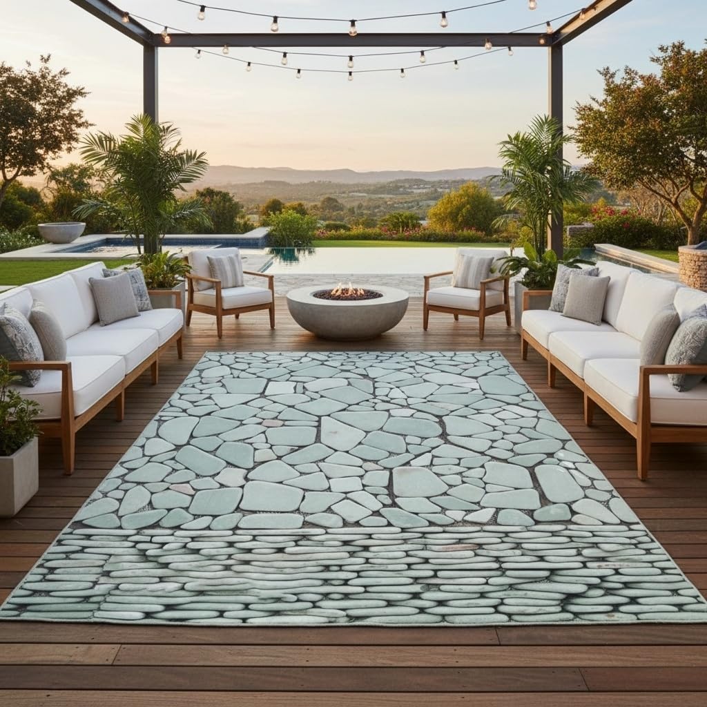 Fresh Vibrant Light Grey Stone Texture Outdoor Area Rug 2x3 for Balcony Garden Porch Patio Machine Washable No Slip Durable Large Carpet in Front Yard Backyard Veranda Natural Unique Aesthetic Rugs