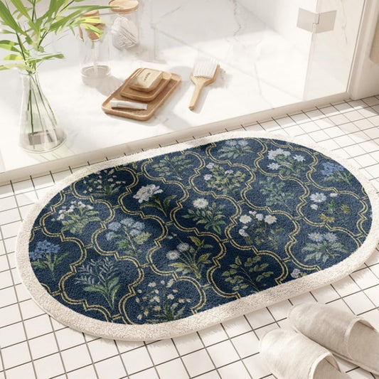 gdmgdr Spring Floral Bathroom Rug 32" x 20" Wild Flowers Bathroom Mat Boho Floral Bath Rug (Oval, Blue)
