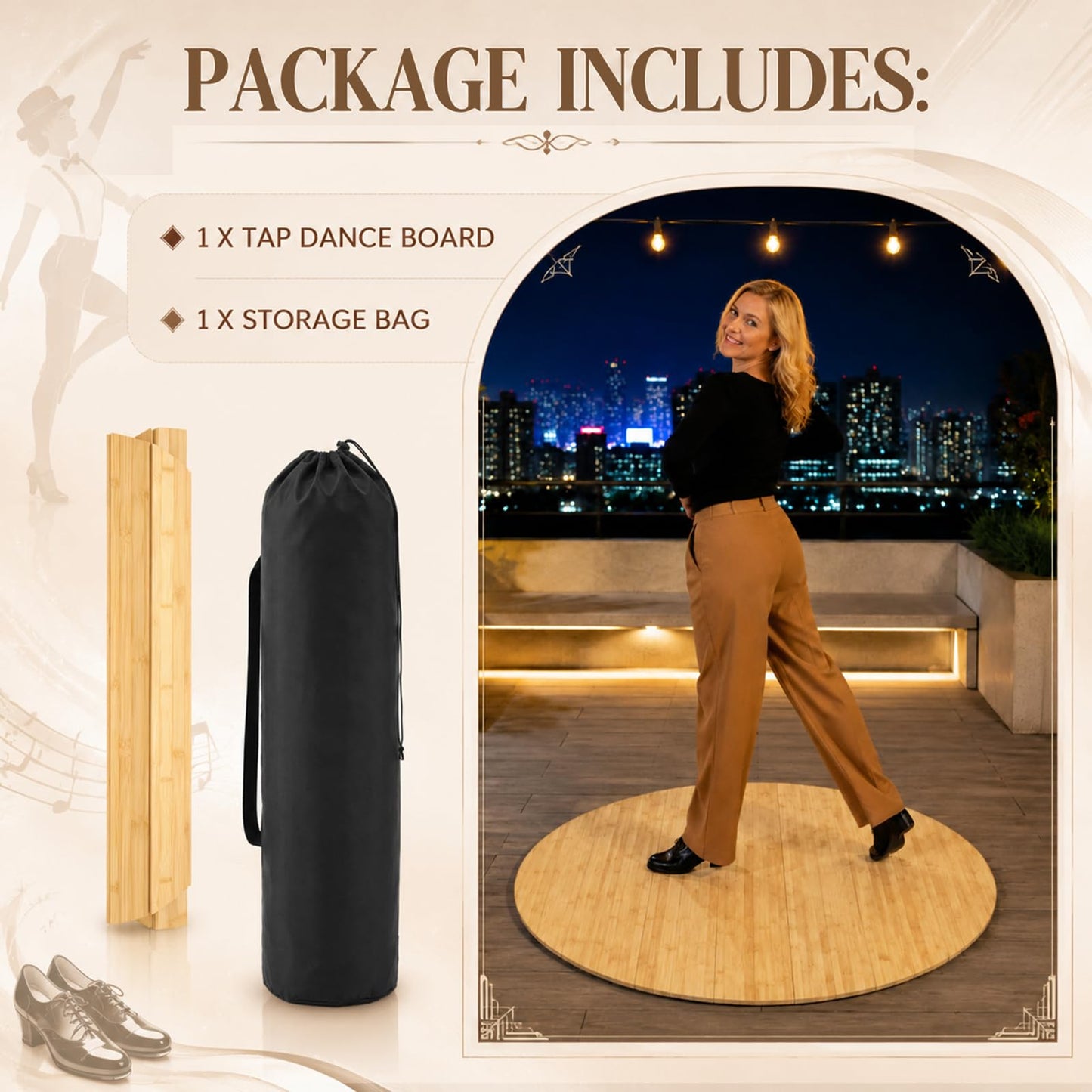 Teyva Daily Tap Dance Floor Portable Cushioned Tap Board 38.5 Inch for Turning Practice, Any Surface with Storage Bag, Solid Dance Board Mat, Cushioned Base Mat for Home, Studio & Events