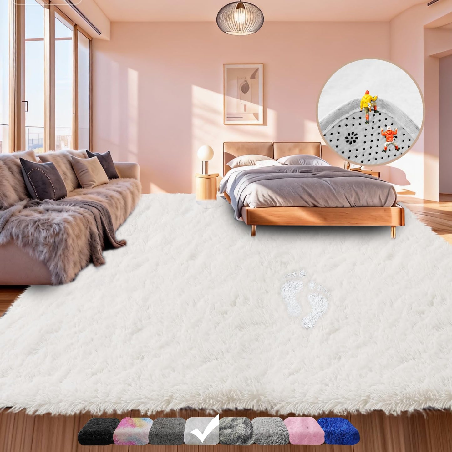 9x12 Shag Area Rugs for Living Room, Extra Large Ultra Soft Fluffy Furry Rug for Bedroom, Indoor Carpet Plush Fuzzy Nursery Rugs for Kids Girls and Boys, Dorms, Classroom, Home Decor Aesthetic, White