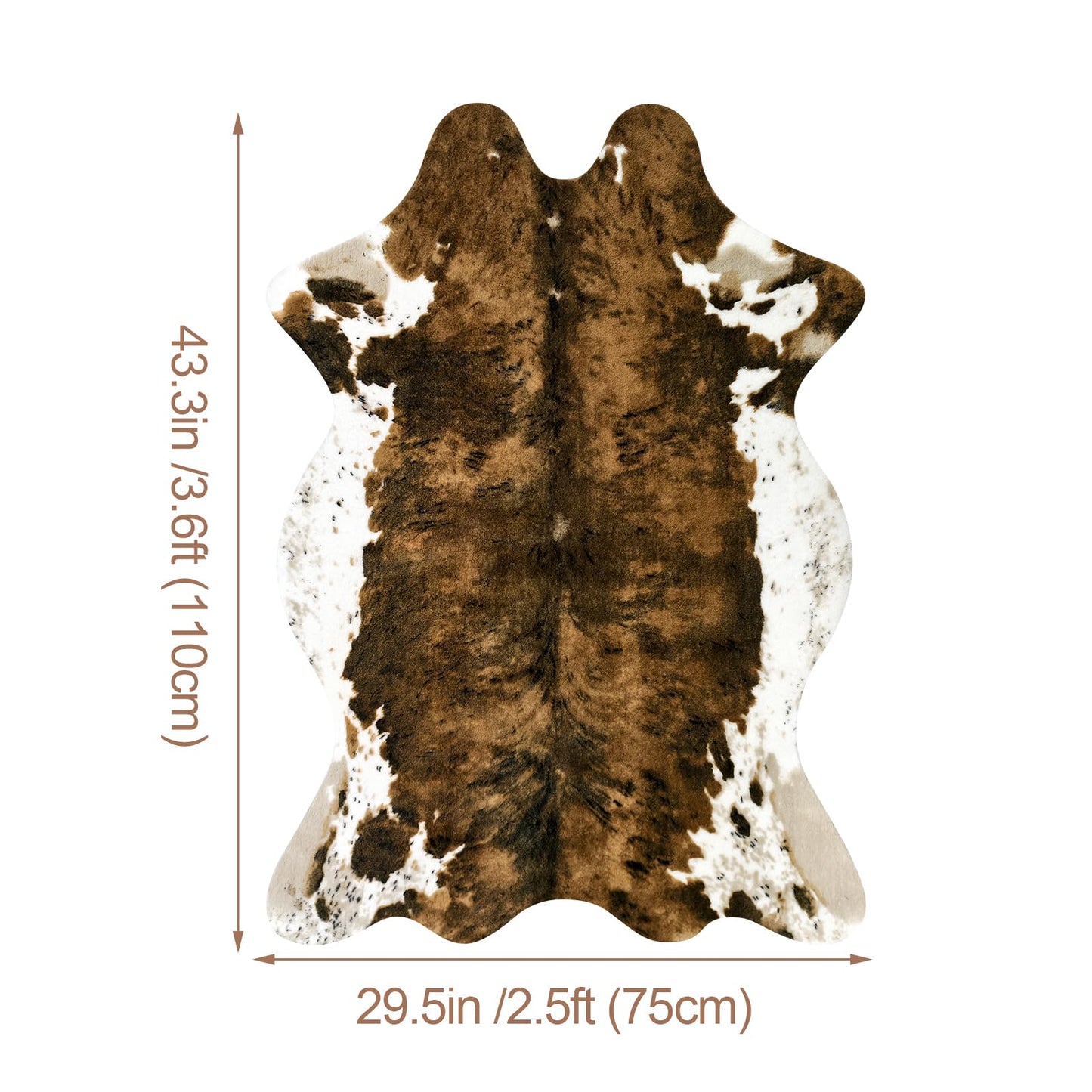 Fixseed Faux Cowhide Rug Cow Print Rug Animal Area Carpet Washable Rugs for Bedroom Living Room Western Decor 43.3" L x 29.5" W(3.6ft x 2.5ft)，Brown