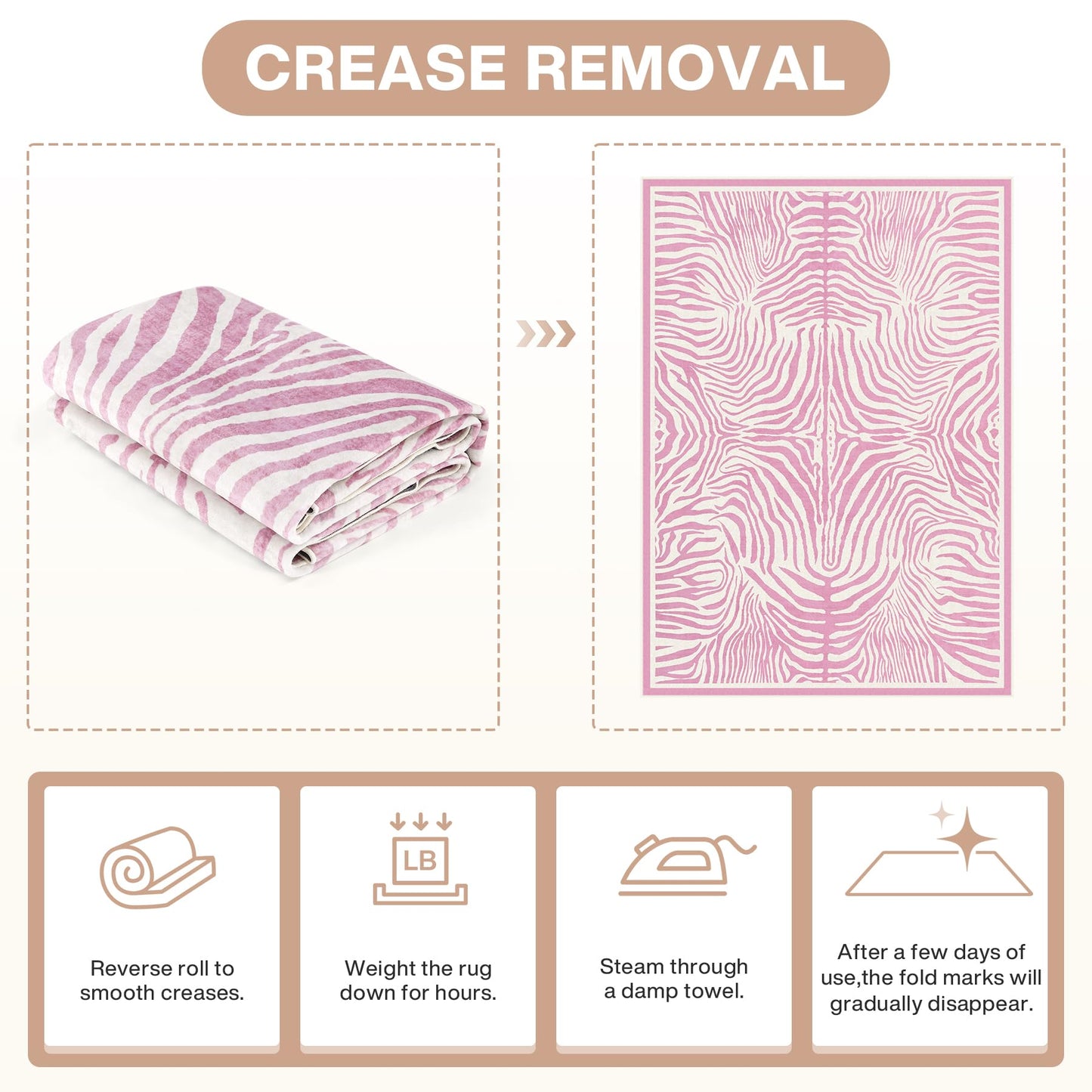 Tribesigns Pink Zebra Print 5x7 Area Rugs, Abstract Washable Rug, Modern Soft Non-Slip Rug for Girls Bedroom, Nursery, Living Room, Dorm and Kids Playroom, Boho Animal Striped Non-Shedding Carpet