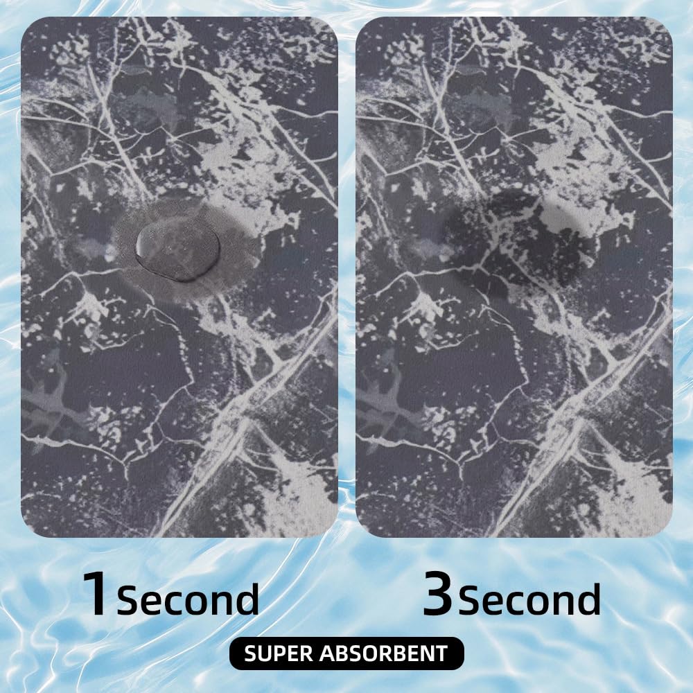 Nauegol Ultra-Thin Anti-Slip (0.16" Thick), Soft & Highly Absorbent Floor Mat with Marble Pattern, Easy to Clean & Store, Ideal for Bathroom & Kitchen(Blue,24 * 36)