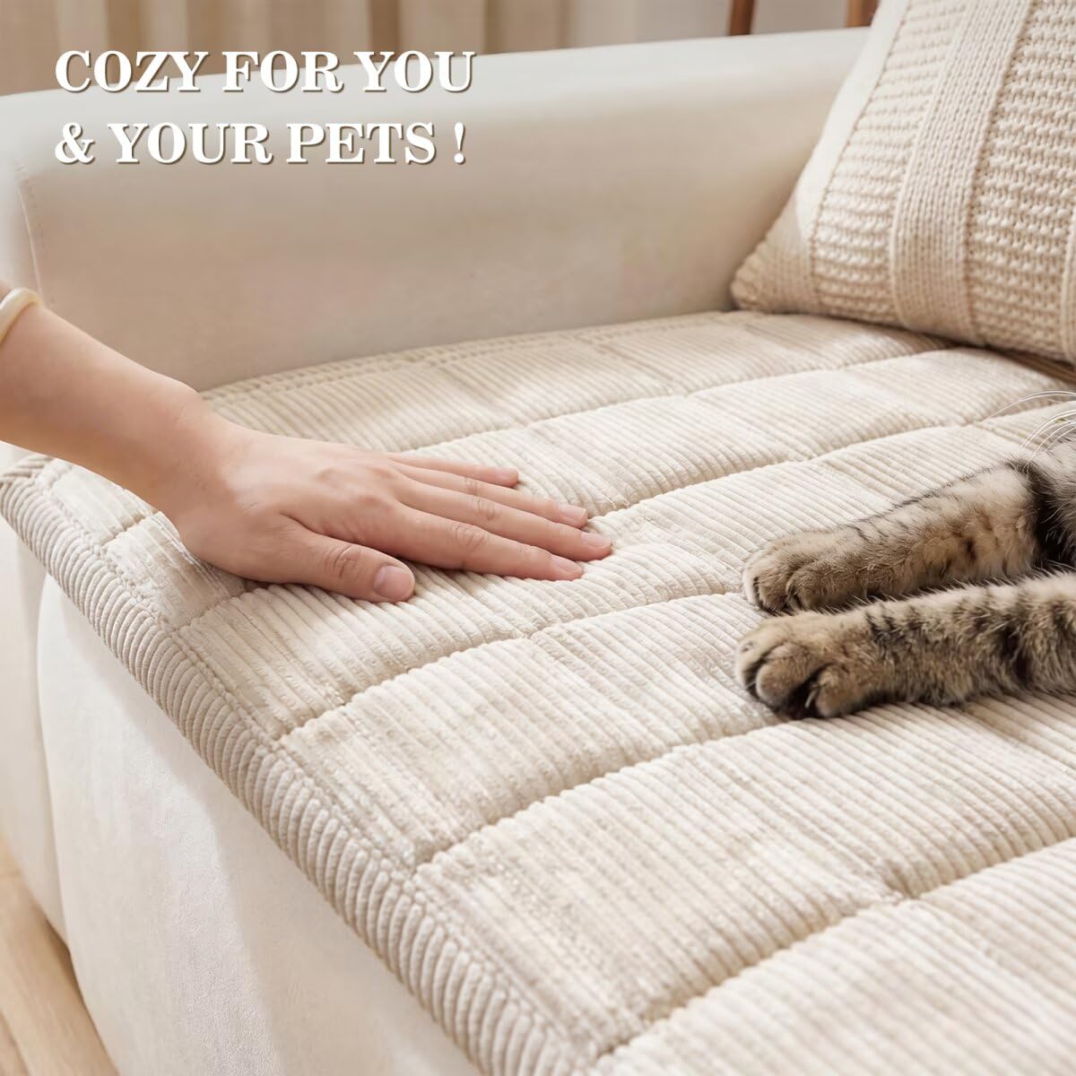 Maymiss Pet Couch Cover Dogs Washable Non-Slip Couch Protector Pet Friendly Dog Mat for Couches and Sofas（Beige White, 27.6"×59.1"）