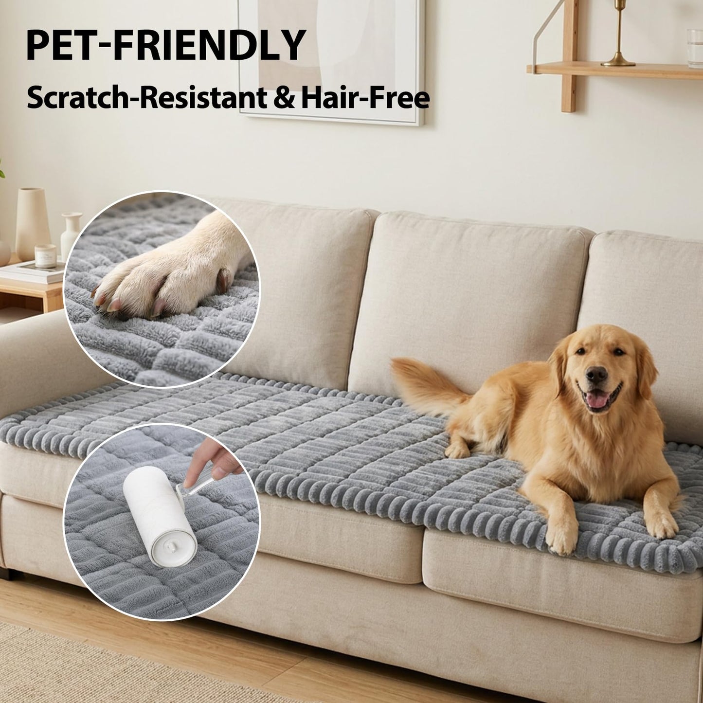 Fixwal Waterproof Dog Couch Cover, Washable Non-Slip Pet Couch Covers for Sofa, Leak-Proof Sofa Protector for Dogs, Pet Friendly Thick Soft Fuzzy Furniture Cover (Grey, 27.6" x 59.1")
