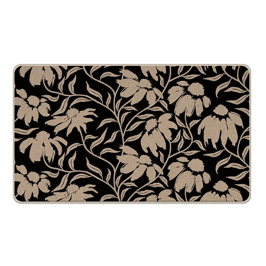 Livcoz Vintage Floral Welcome Front Door Mat, Black White Retro Flower Decorative Doormat Non-Slip Floor Entryway Rug, Mystical Artistic Low Profile Indoor Outdoor Home Kitchen Decoration 17x29 Inches