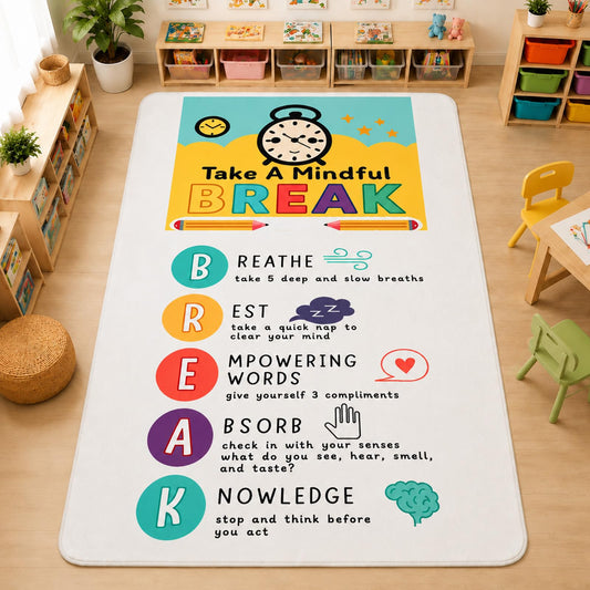 Nuanchu 3 x 5ft Classroom Rug Elementary, Calming Corner Classroom Rug, Floor Mental Health Mat Anti-Skid for Nursery Homeschool Playroom Elementary(Take A Mindful Break)