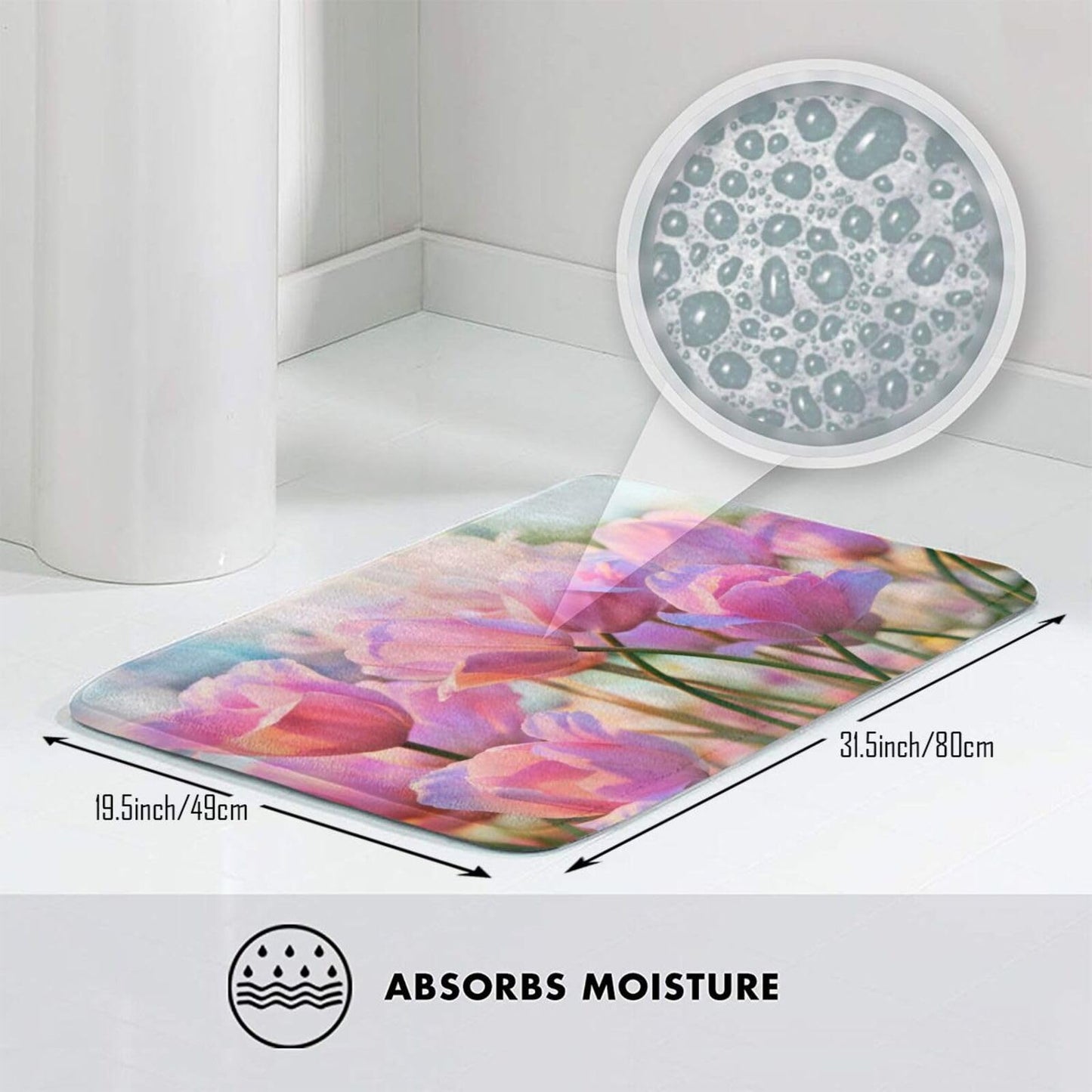 ALSILCPZ Pink Tulips in Flower Greenhouse Flannel Floor Mat Soft Plush Indoor Rug for Bedroom Living Room One Size