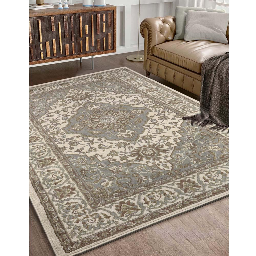 Superior Elegant Glendale Collection Area Rug, 8mm Pile Height with Jute Backing, Traditional Oriental Rug Design, Anti-Static, Water-Repellent Rugs - Green, 5' x 8' Rug
