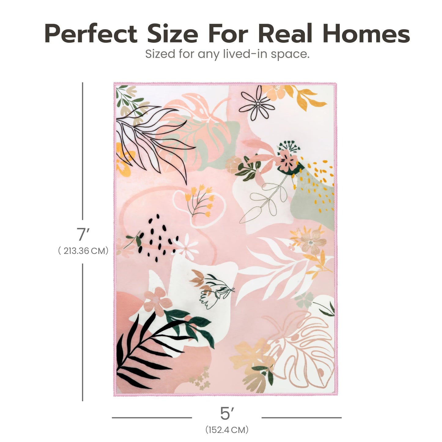 Joiedomi 5x7 Area Rugs for Living Room Non-Slip Washable Rug with Rubber Backing Large Soft Art Floral Carpet for Bedroom Kids Nursery Dining Room (Pink)