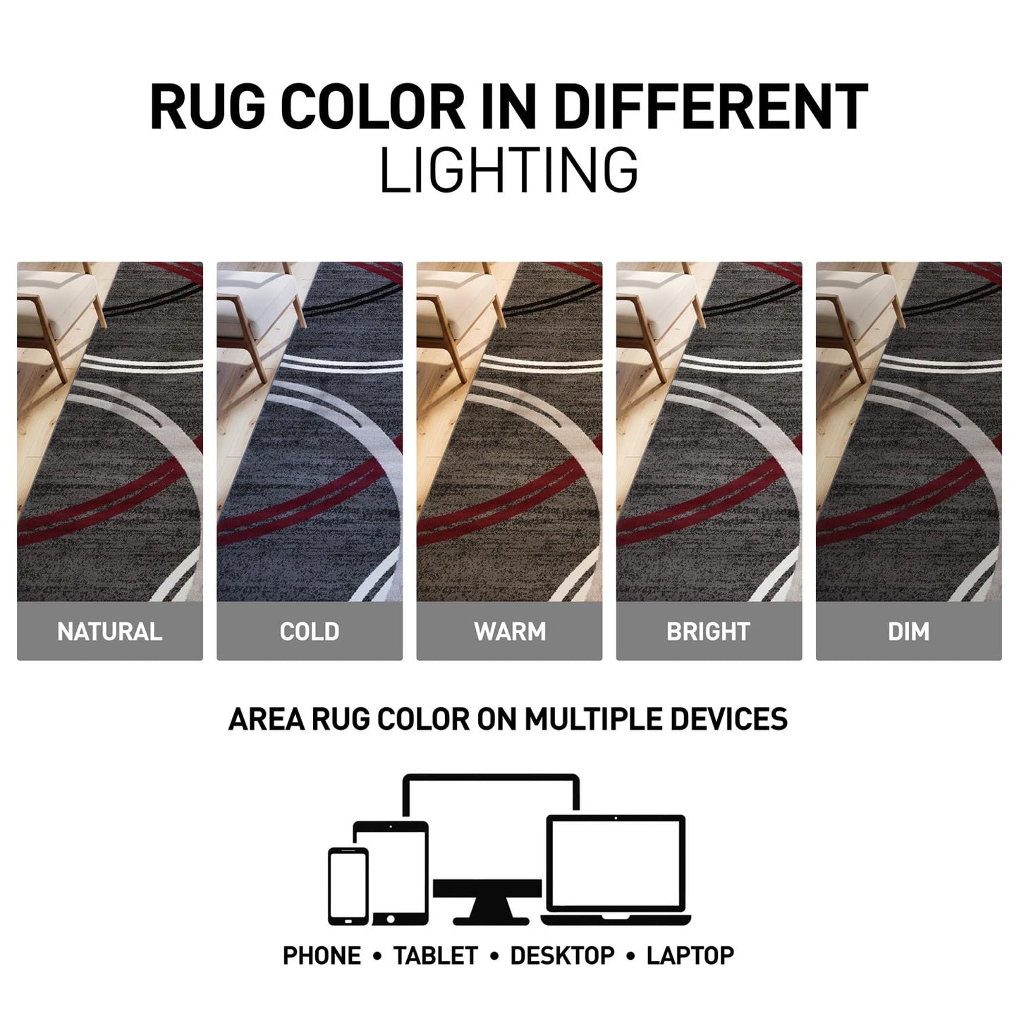 Rugshop Modern Wavy Circles Design Non-Shedding Area Rug, Carpet for Living Room, Dining Room, or Bedroom, Red, 7'10" x 10'2"