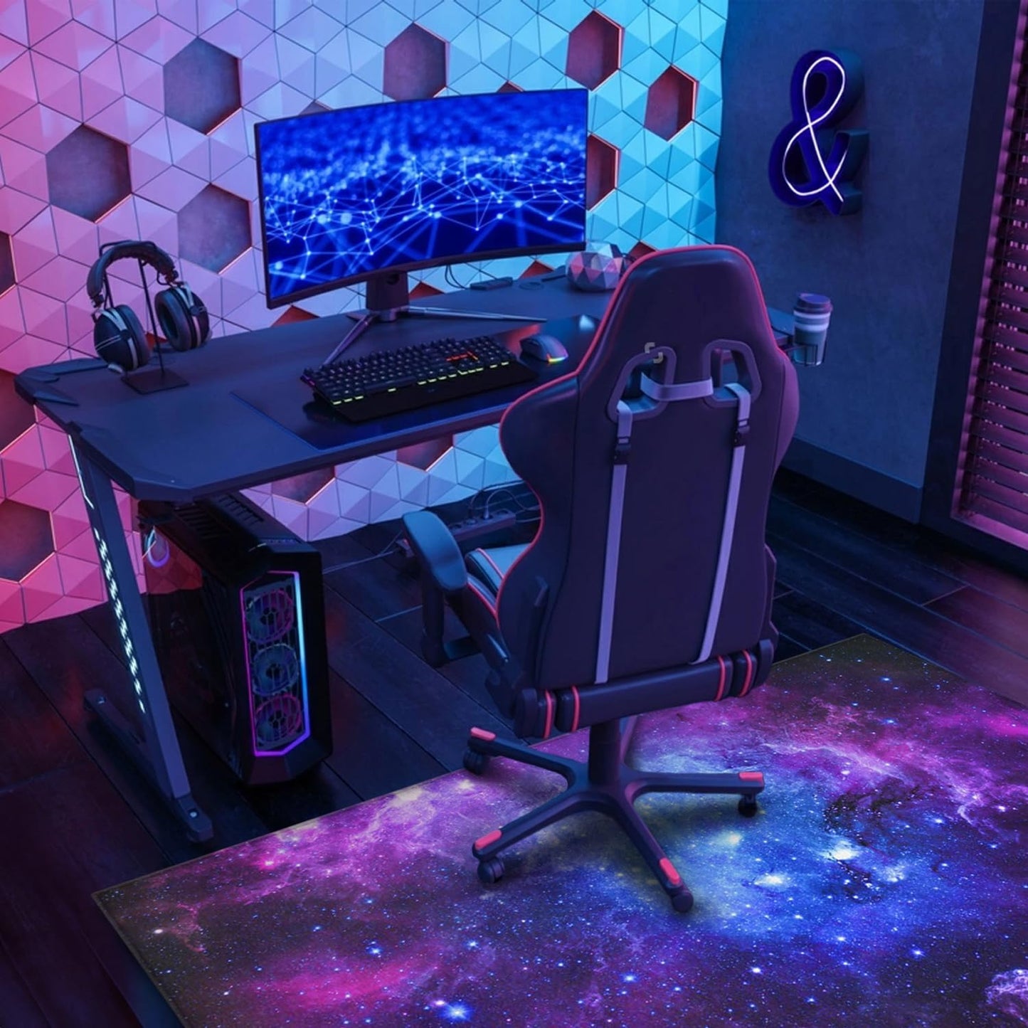 Gaming Chair Mat for Carpet Hardwood Tile Floor,36"x48" Gaming Rug for Gaming Room, Under Desk Non Slip Gamer Rug,Low-Pile Game Room Rug,Rubber Backing Large Gaming Chair Floor Mat,Galaxy Starry