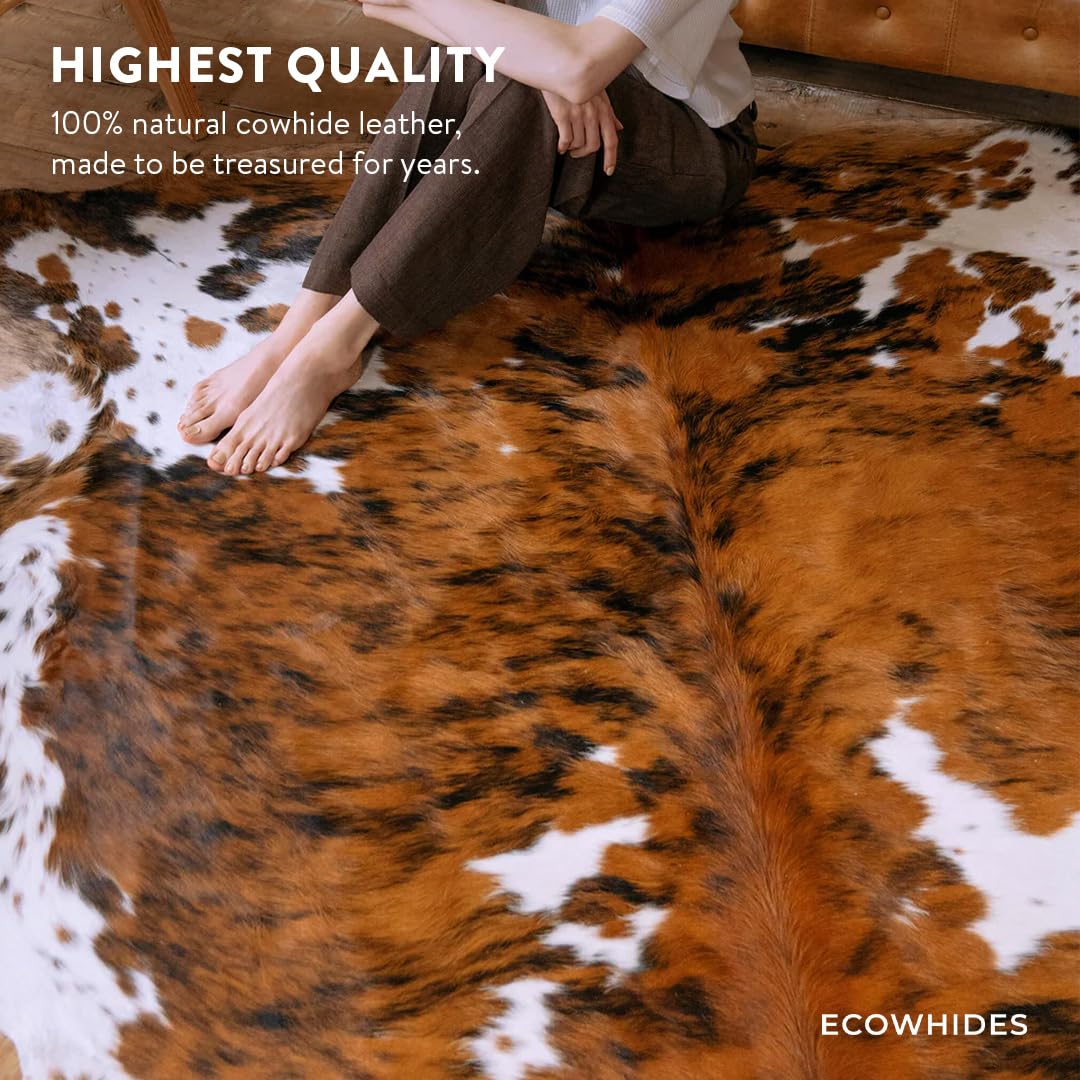 ecowhides 100% Genuine Brazilian Cowhide Rug - Tricolor - Luxury Cowskin Leather Area Rug Décor 7 x 6 feet