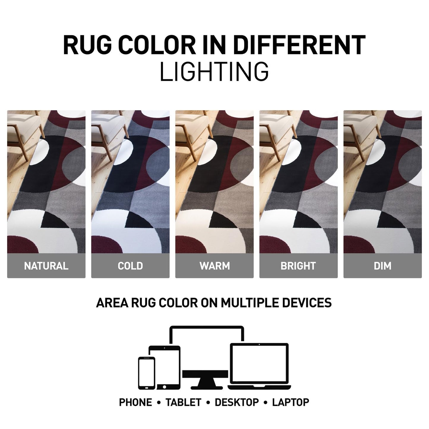 Rugshop Burgundy Modern Geometric Area Rug, Overlapping Circles, Non-Shedding, Statement Accent for Bedroom, Home Office and Small Living Room, 3'3" x 5'