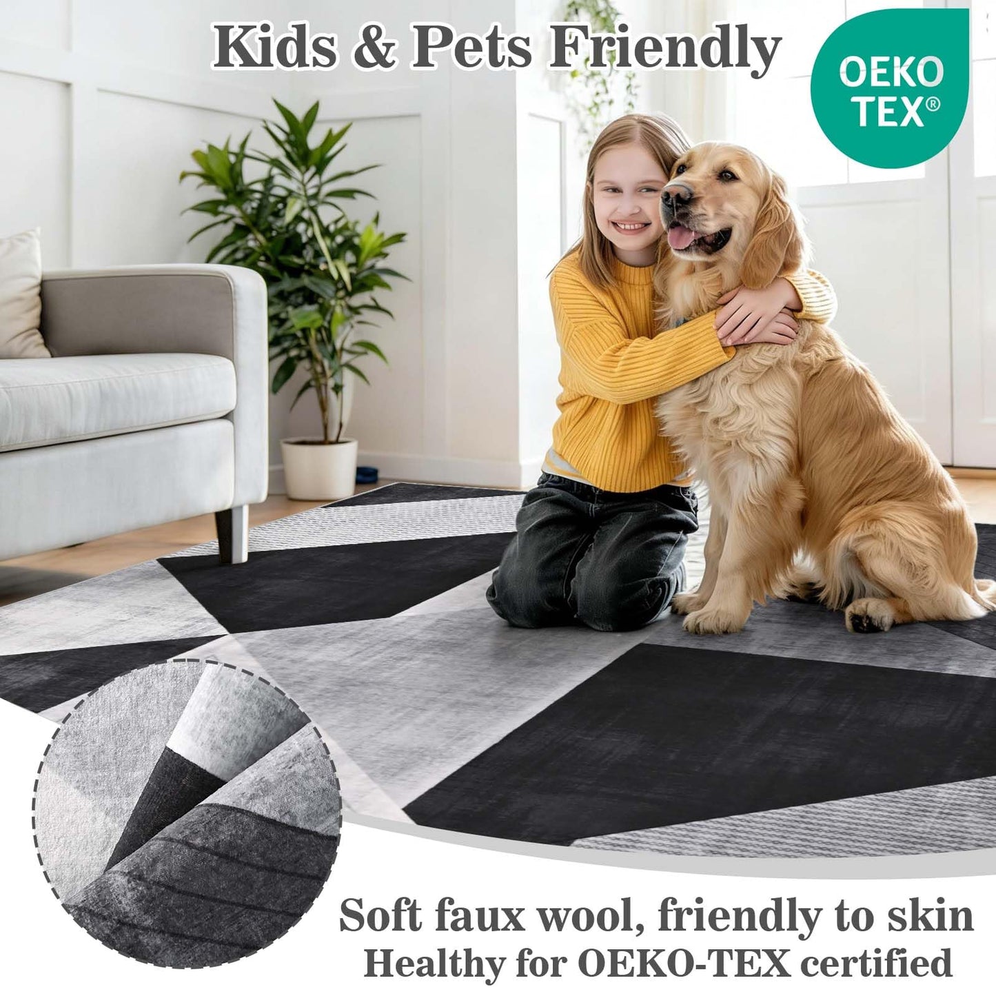 Yinhua Modern Geometric Area Rugs 5x7 Grey Black Rugs for Living Room Washable Rug Non Slip Low Pile, Large Soft Bedroom Rug Non Shedding, Modern Simplicity Carpet for Home Office, Dining Room