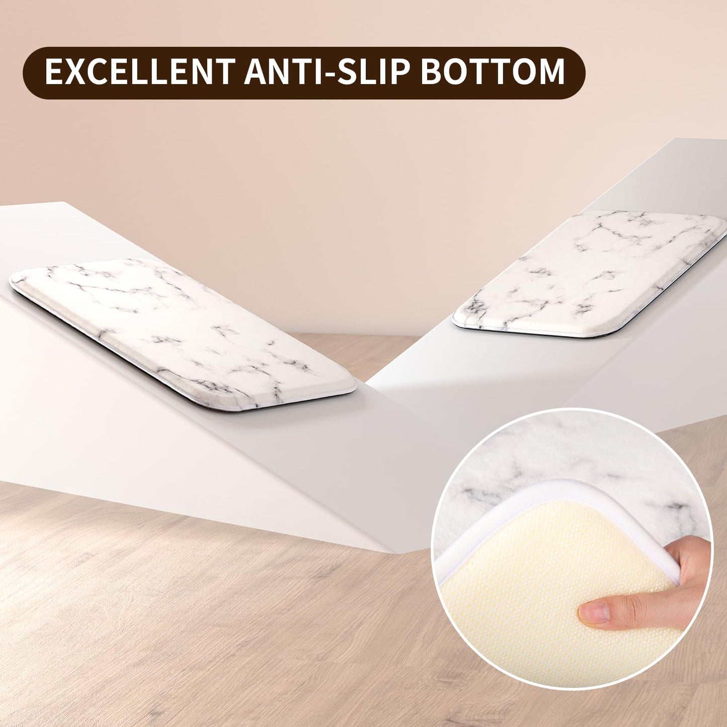 Whoosy Tale Memory Foam Bath Rug, Extra Thick Fluffy Bathroom Mat, Cashmere-Like Plush Microfiber, Super Water Absorbent Quick Dry, Non Slip Bath Mat for Bathroom Floor, Shower Tub, Marble Home Decor
