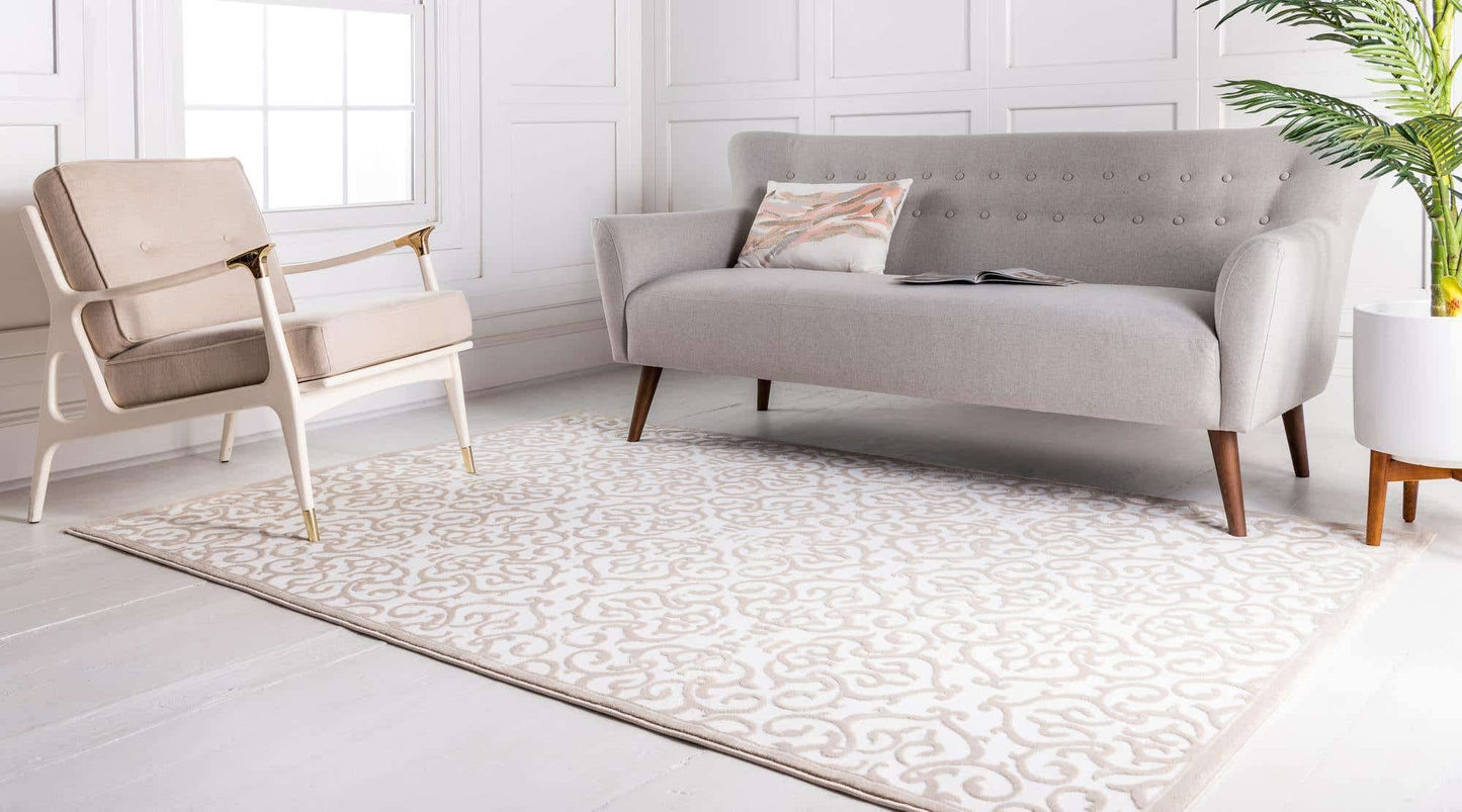 Unique Loom Rushmore Collection Area Rug - Johnson (6' 1" x 9' Rectangle, Snow White/ Beige)