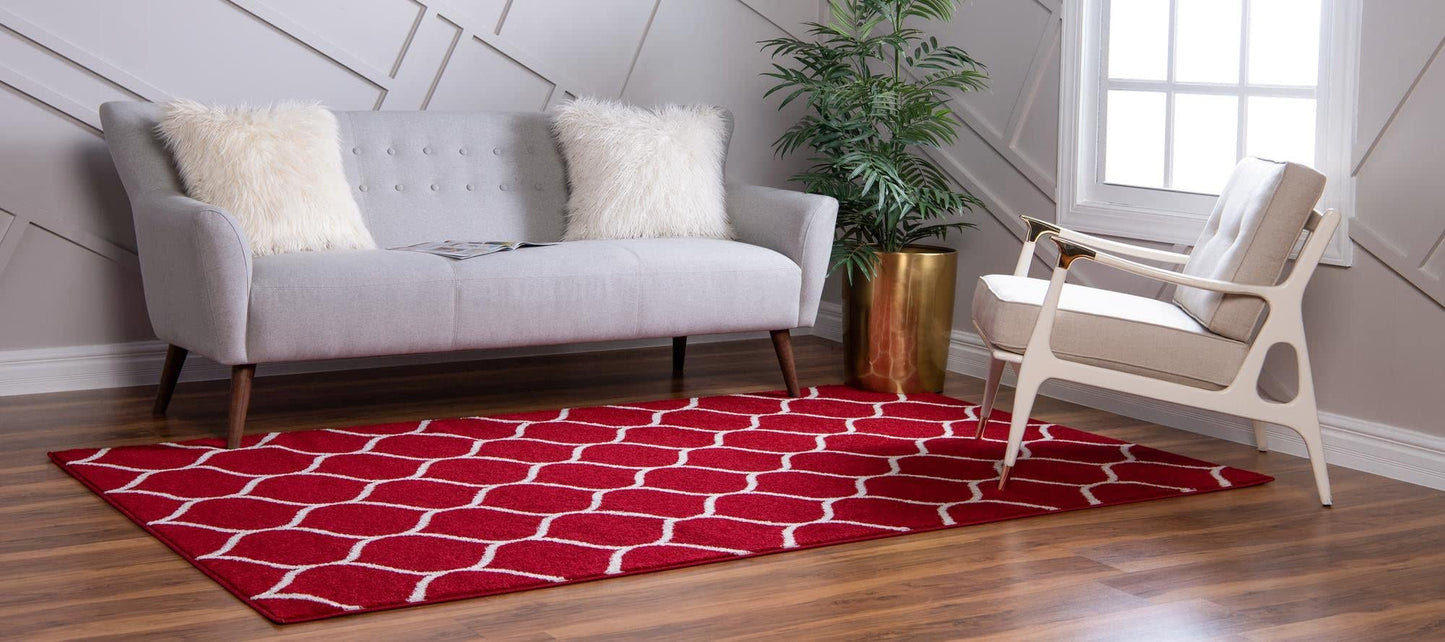 Rugs.com Lattice Frieze Collection Rug – 2' x 3' Red Medium Rug Perfect for Living Rooms, Large Dining Rooms, Open Floorplans