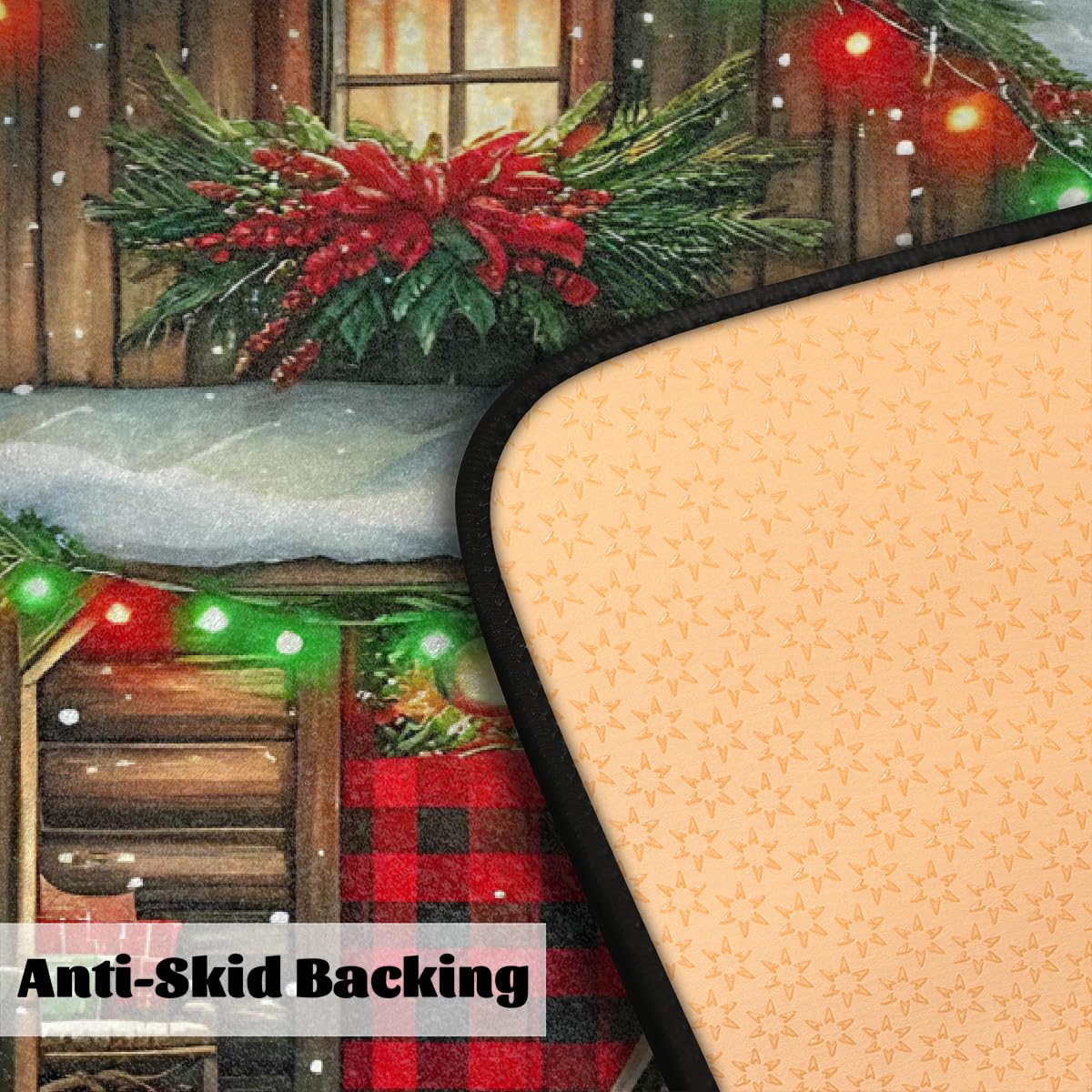 Kitchen Rug Christmas Red Green House Absorbe Floor Mat Non Slip Rubber Backing Kitchen Mat for Indoor Sink Bathroom Hallway Entryway Home Holiday Decorative Throw Carpet 39X20 in