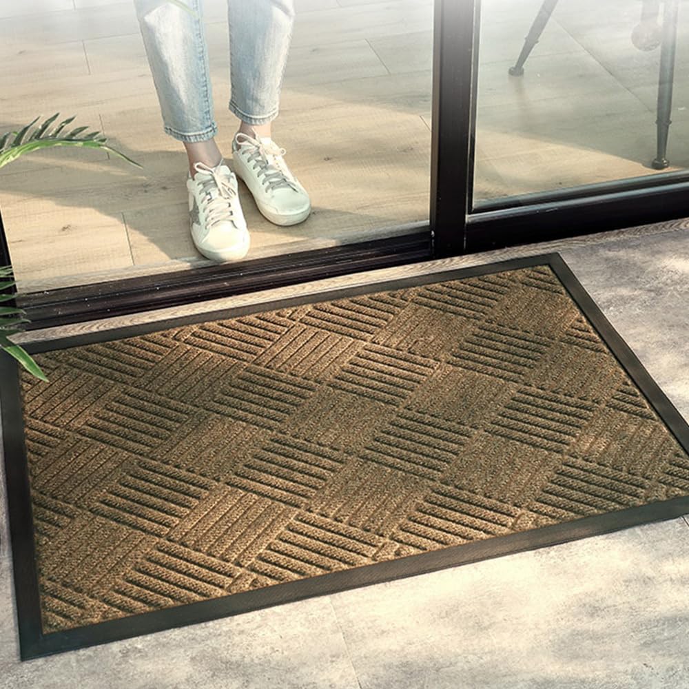 MATZEN Diamond Entrance Mats Indoor Outdoor, Front Door Mat Entryway Entrance Waterproof Outdoor Doormat, Heavy Duty Non Slip Durable Weatherproof Porch Deck Terrace Office Entrance Mat, 4x2, Brown