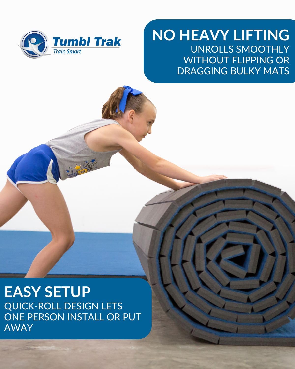 Tumbl Trak Home Tumbling Mat 5ft x 10ft | Roll-Up Carpet Bonded Foam Mat for Gymnastics, Cheerleading, Wrestling, BJJ, and Martial Arts Home Training (Charcoal Gray)