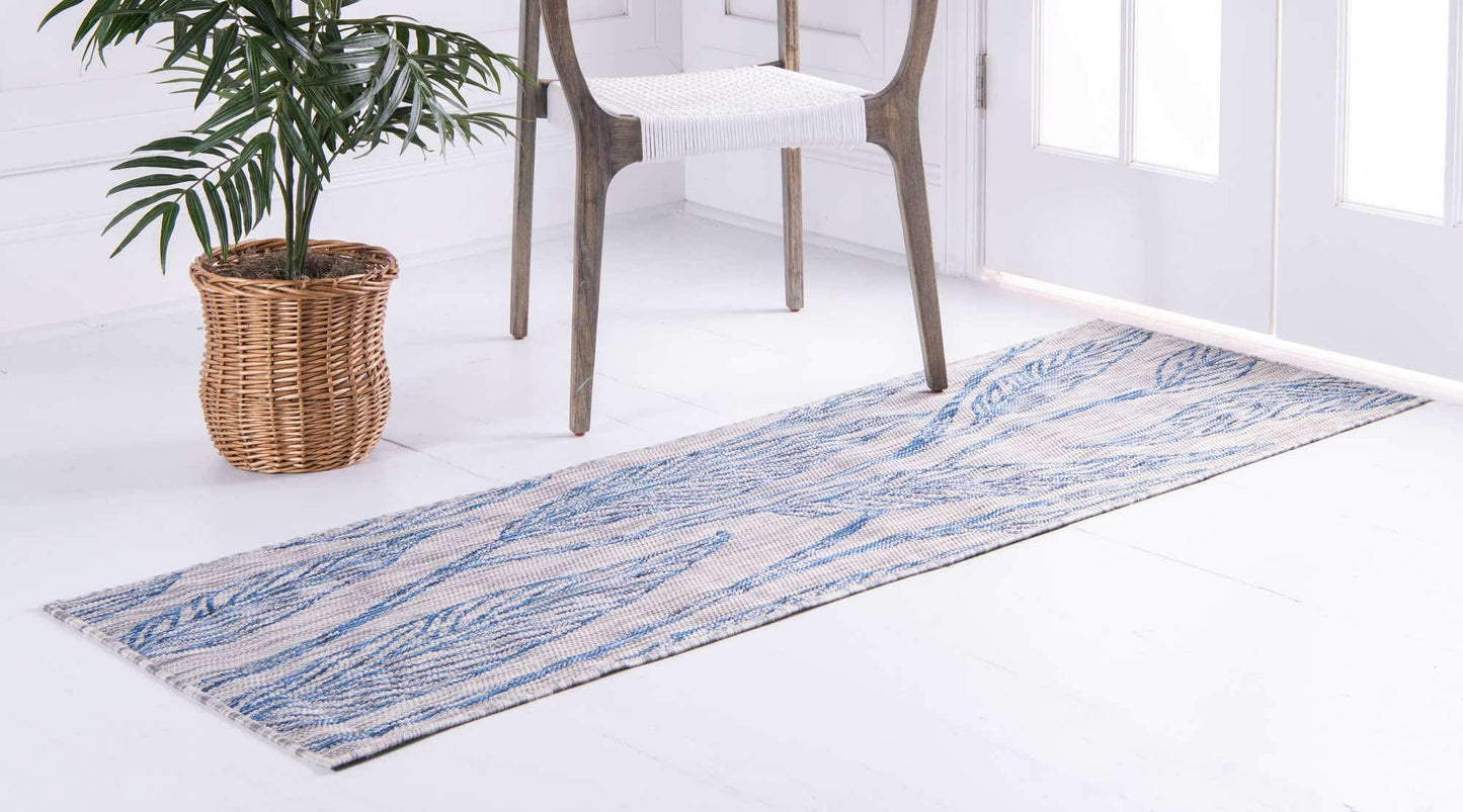 Unique Loom Outdoor Botanical Collection Area Rug - Leaf (2' x 6' 1" Runner, Light Gray/ Ivory)