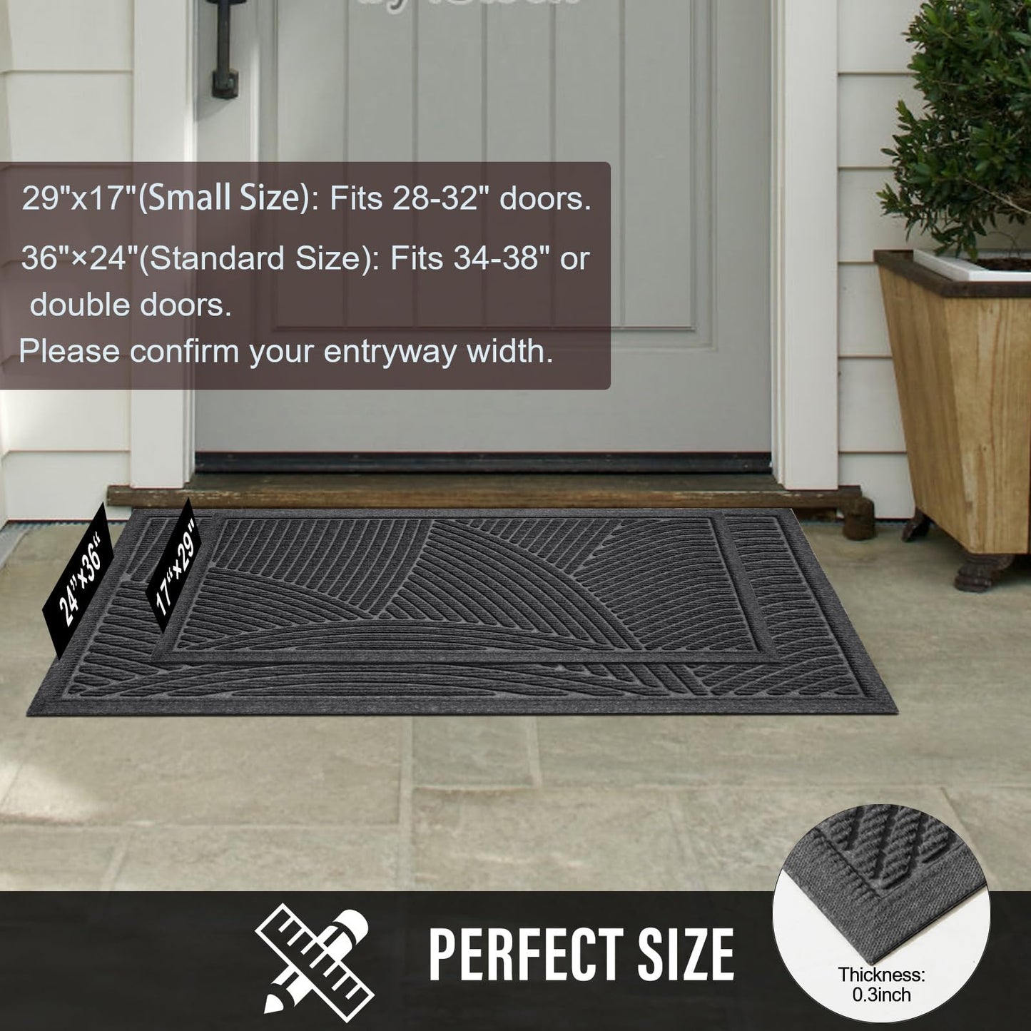HIYARD Sturdy Front Door Mat, Absorbent Muddy Dirt Resist Welcome Door Mats Outdoor Indoor, Fade Resistant, Non-Slip Backing Entry Mat Low Profile Doormat for Entryway, 36×24, Grey