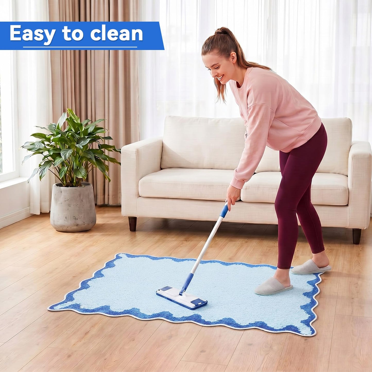Breling Office Chair Mat for Hardwood Floor & Tile Floor, 36" x 48" Large Anti-Slip Floors Protector, Under Desk Gaming Rug for Rolling Computer Chair for Office Home(Scallop Edge,Blue)