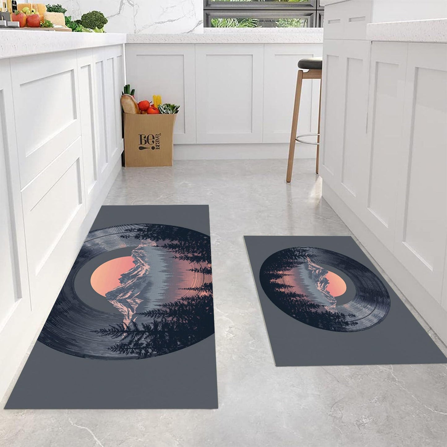 Kitchen Rugs Sets of 2 Potted Green Plants Non Slip Kitchen Mats Washable Runners Rugs Glass Conservatory Soft Standing Floor Mat for Hallway, Dining Room and Entrance, 40x60cm+40x120cm, Fresh Green
