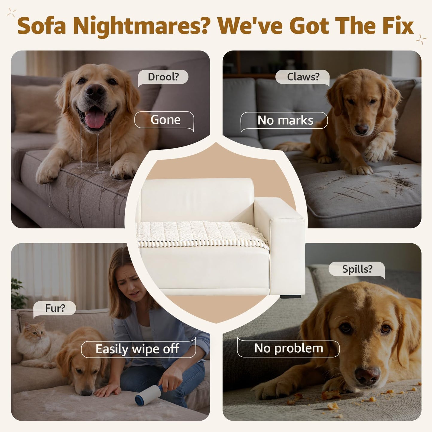LOOBANI Couch Cover for Dogs Washable: Non Slip Fuzzy Plush Pet Couch Covers for 2 Seat Sofa, Hair Resistant Sofa Protector Pet Friendly, Home Decor Couch Slipcover, 27.6" x 59", White