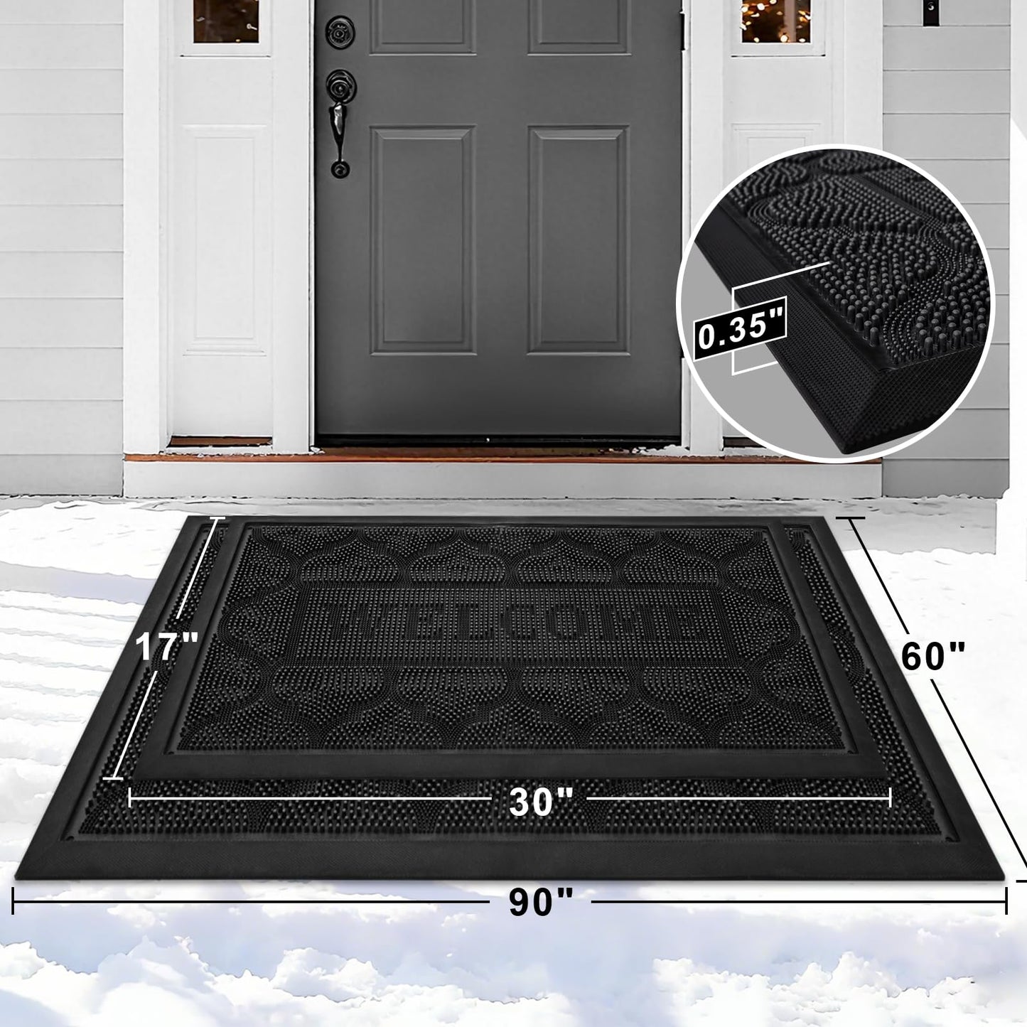 FRAMICS Rubber Doormat 24x36 Inches Heavy Duty - Non-Slip, Waterproof Entry Mat for Outside Front Door, Low Profile Dirt Trapper for All Seasons, Patio, Garage, High Traffic Areas, Black