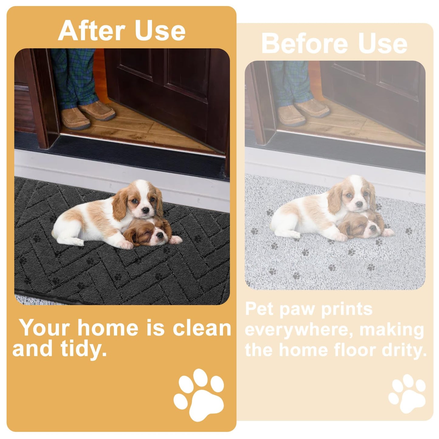 Tindbea Dog Mat for Mud Paws,Absorbs Moisture Dirt Non-Slip Washable Mud Mat for Dogs,Soft Rubber Backing Front Inside Pet Rug for Entryway, Dog Paws, Patio(20"x48",Charcoal)